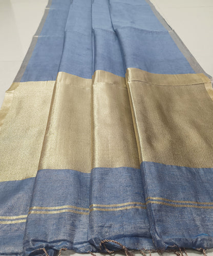 Slate Blue Kota Viscose Silk Saree with Tissue Pallu