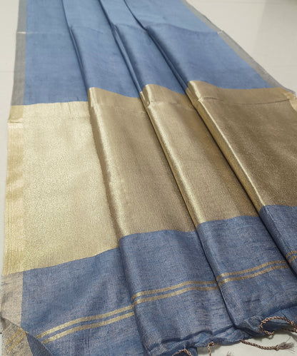Slate Blue Kota Viscose Silk Saree with Tissue Pallu