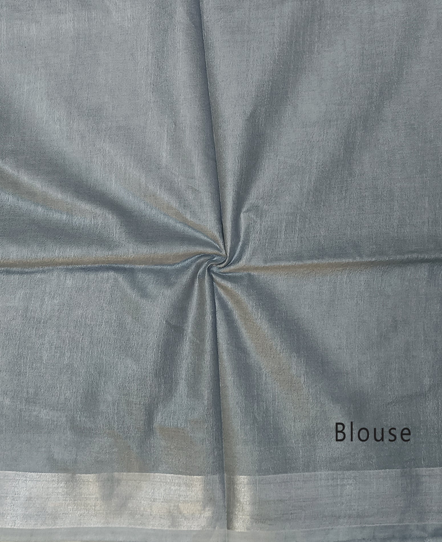 Sophisticated Grey Cotton Slub Saree with Elegant Silver Zari Border & Striped Pallu