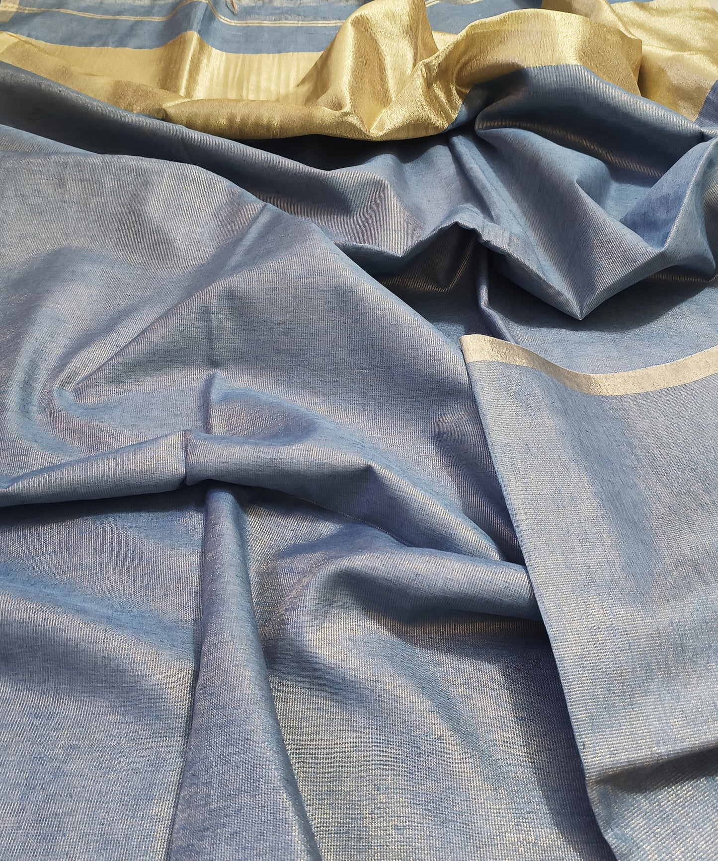 Steel Blue Kota Viscose Silk Saree with Tissue Pallu