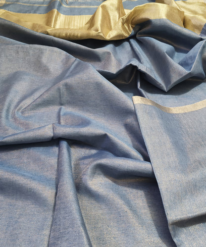 Steel Blue Kota Viscose Silk Saree with Tissue Pallu