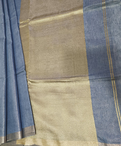 Steel Blue Kota Viscose Silk Saree with Tissue Pallu