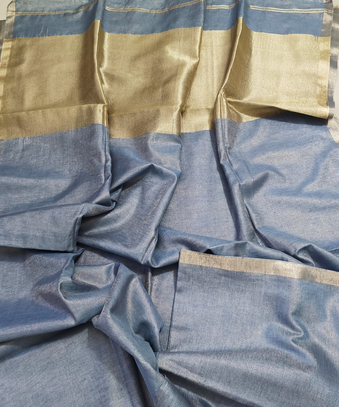 Steel Blue Kota Viscose Silk Saree with Tissue Pallu