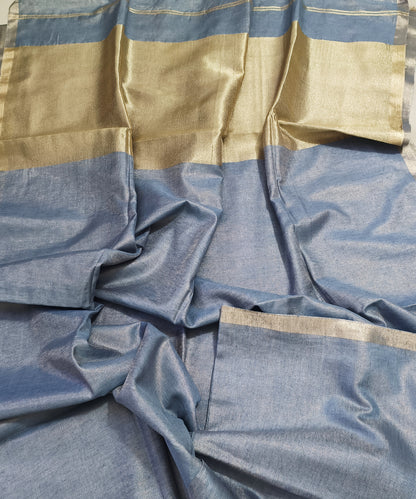Steel Blue Kota Viscose Silk Saree with Tissue Pallu