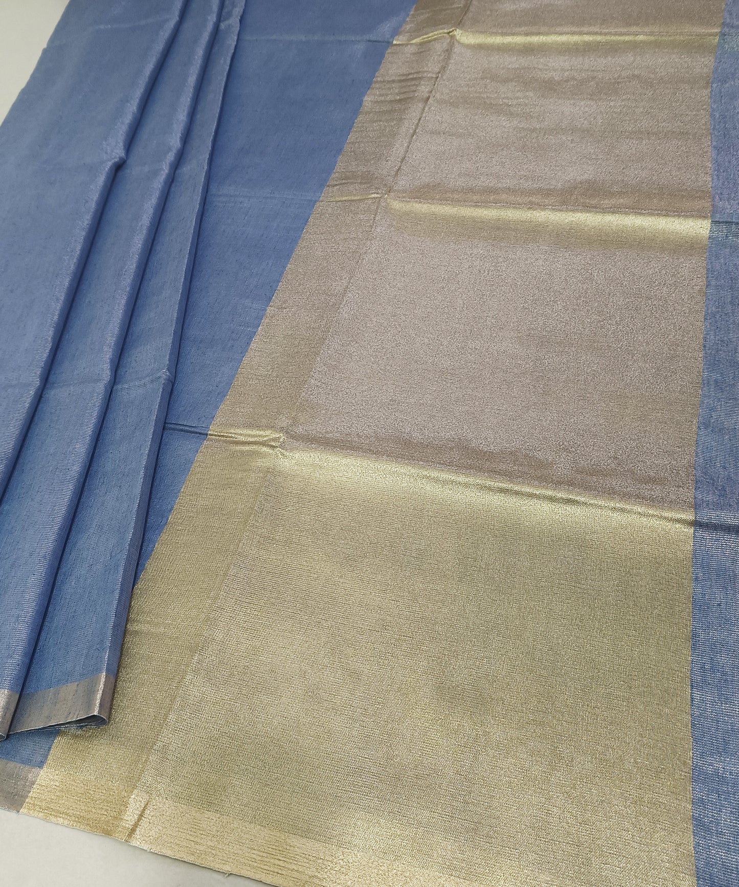 Steel Blue Kota Viscose Silk Saree with Tissue Pallu