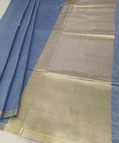 Steel Blue Kota Viscose Silk Saree with Tissue Pallu