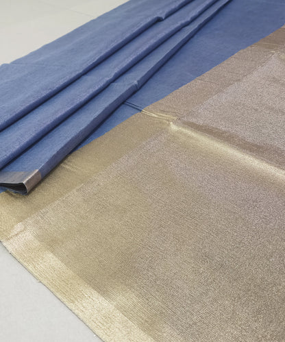 Steel Blue Kota Viscose Silk Saree with Tissue Pallu