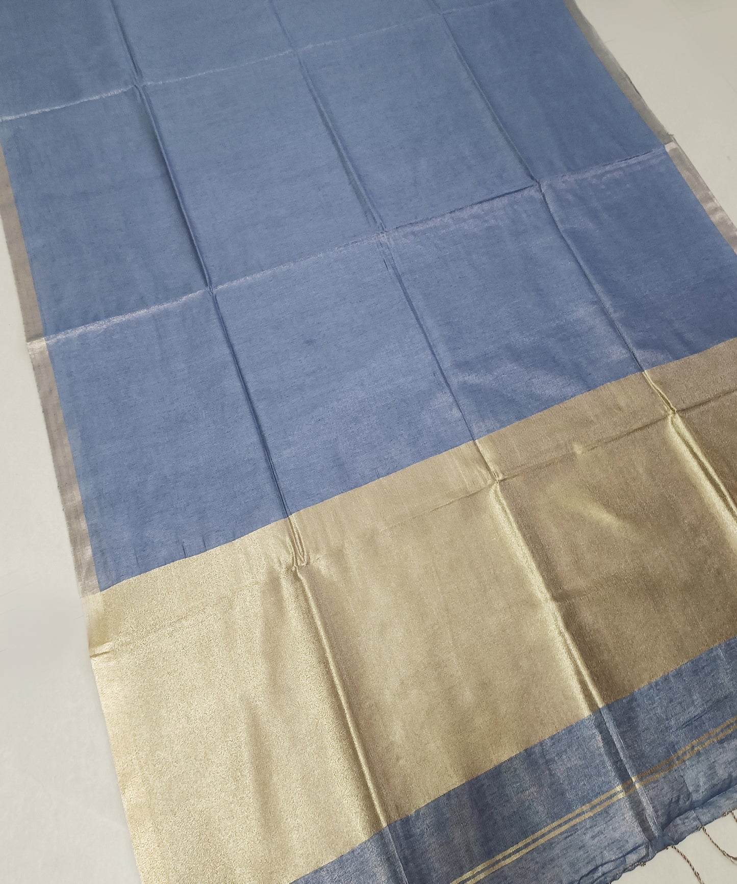 Steel Blue Kota Viscose Silk Saree with Tissue Pallu
