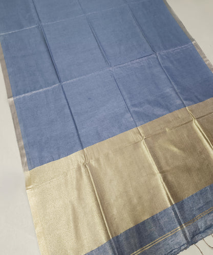 Steel Blue Kota Viscose Silk Saree with Tissue Pallu