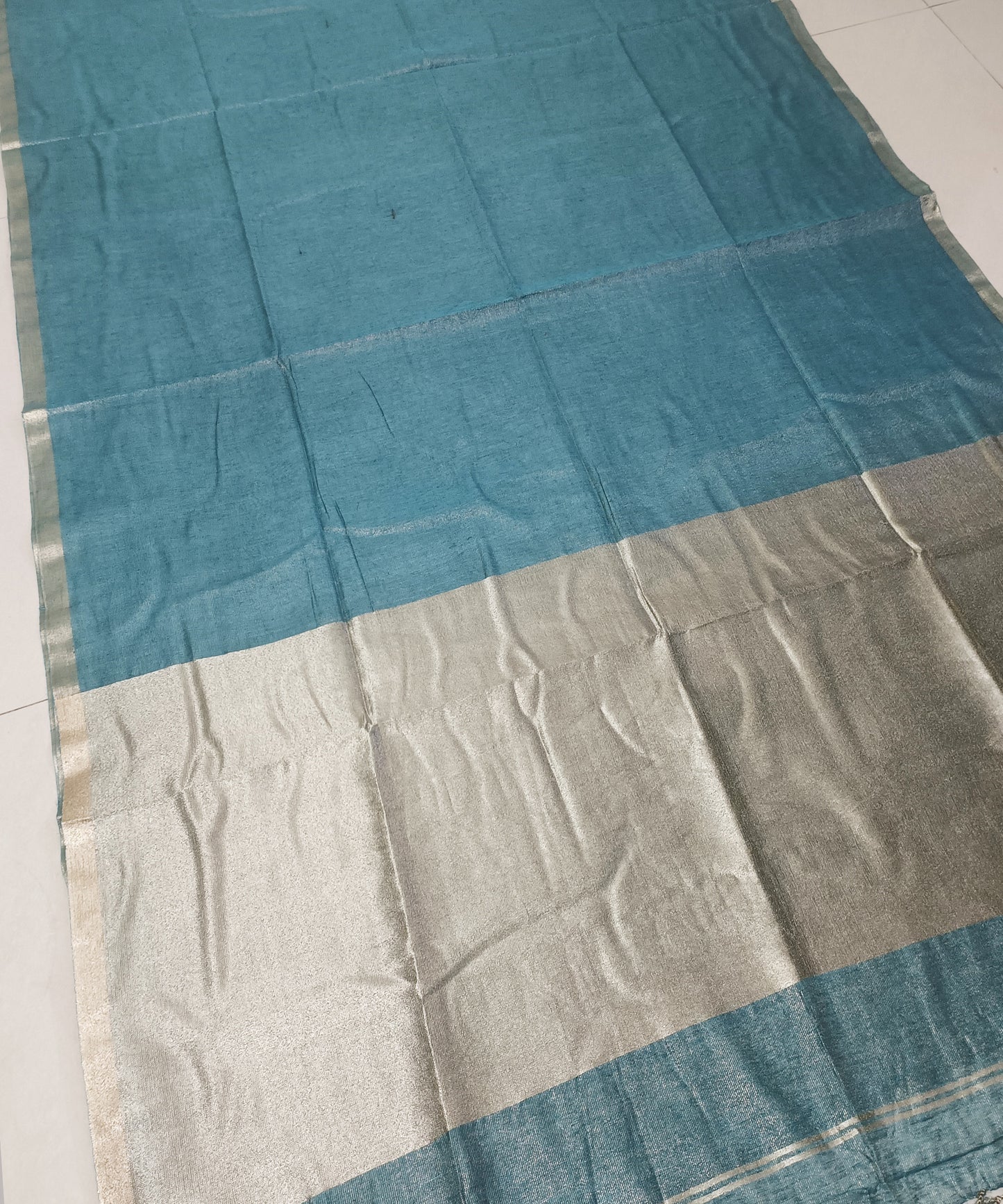 Teal Blue Kota Viscose Silk Saree with Tissue Pallu