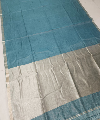 Teal Blue Kota Viscose Silk Saree with Tissue Pallu
