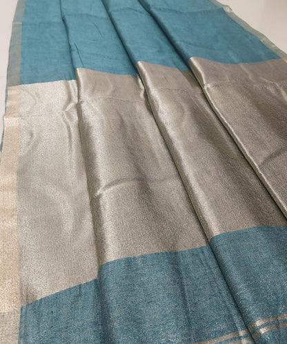 Teal Blue Kota Viscose Silk Saree with Tissue Pallu
