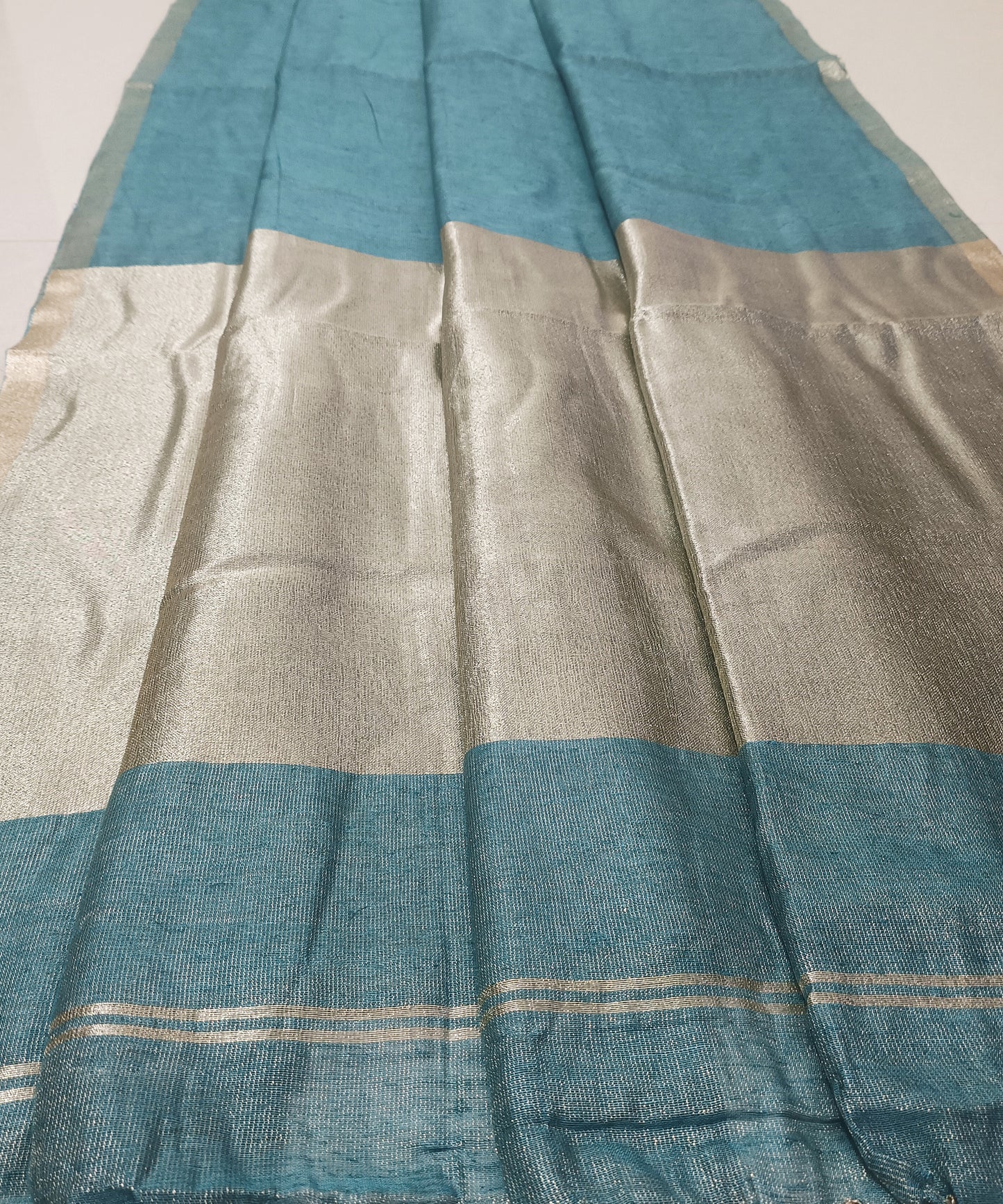 Teal Blue Kota Viscose Silk Saree with Tissue Pallu