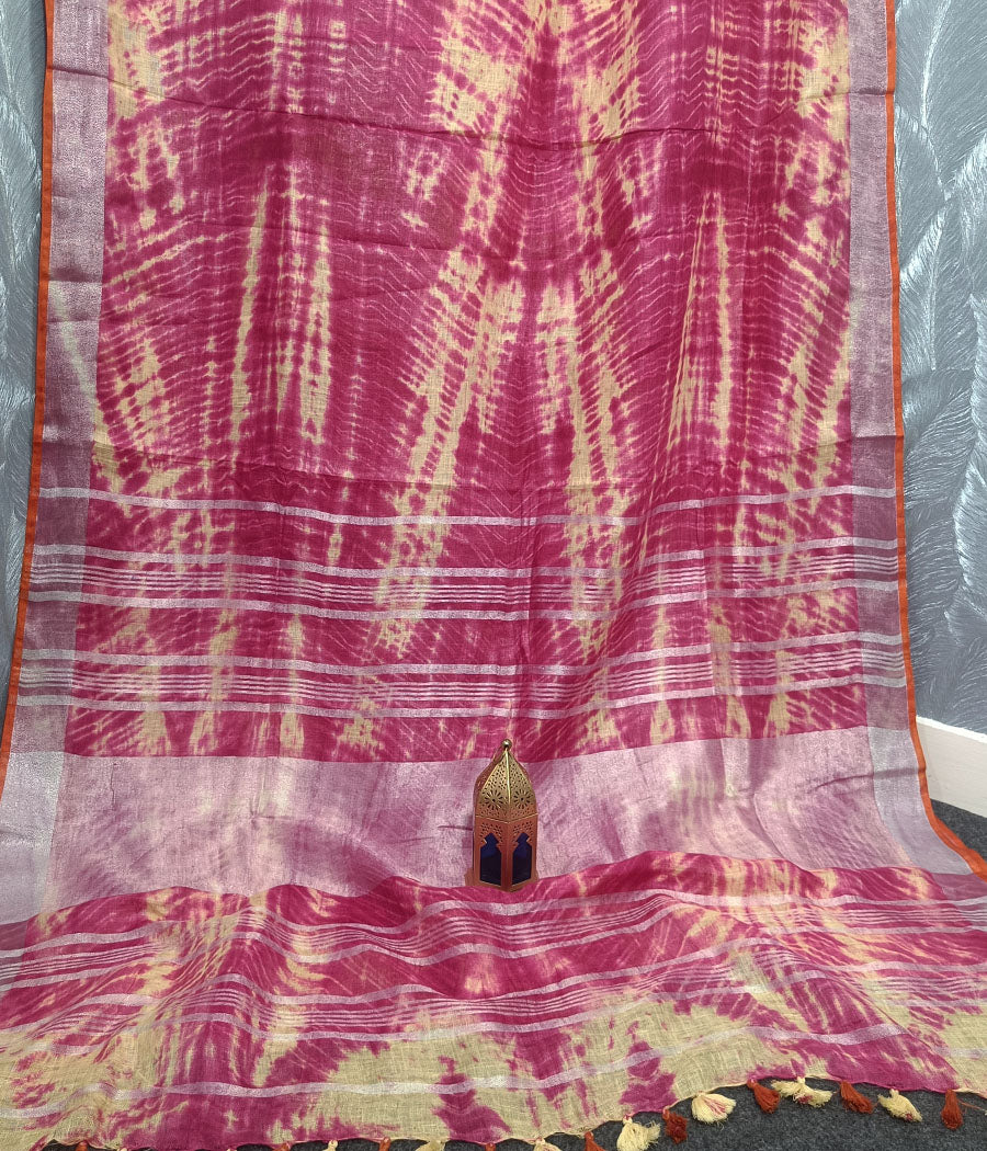 Tie and Dye Pink Linen Saree