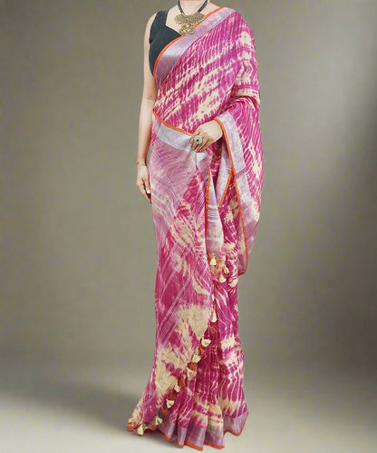 Tie and Dye Pink Linen Saree