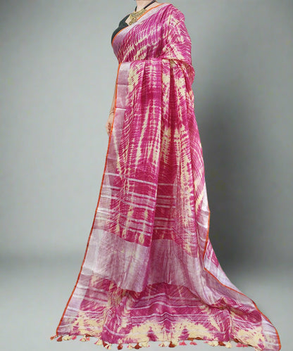 Tie and Dye Pink Linen Saree