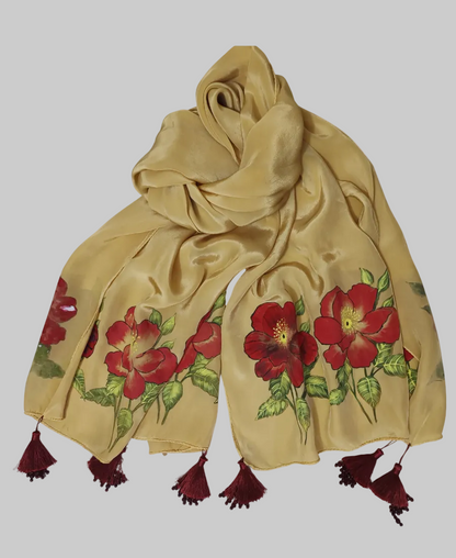 Golden Ember Hand-Painted Crepe Silk Stole