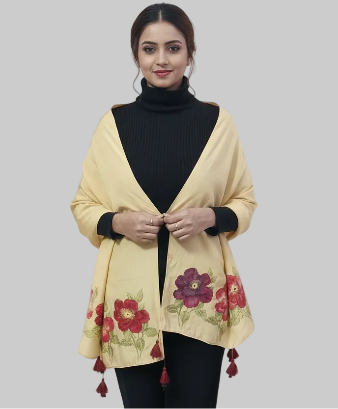 Golden Ember Hand-Painted Crepe Silk Stole