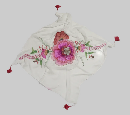 Ivory Blossom Hand-Painted Chiffon Scarf