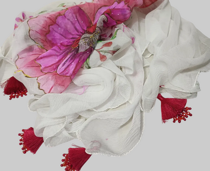Ivory Blossom Hand-Painted Chiffon Scarf