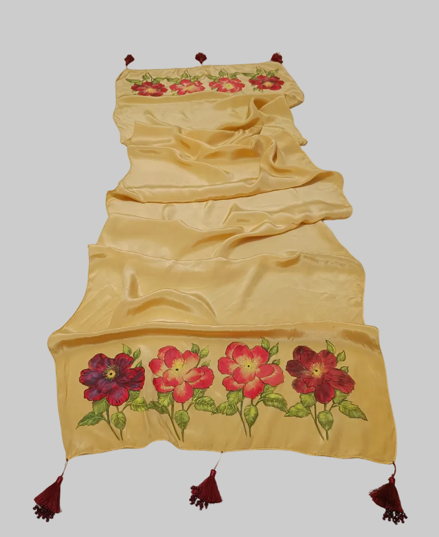 Golden Ember Hand-Painted Crepe Silk Stole