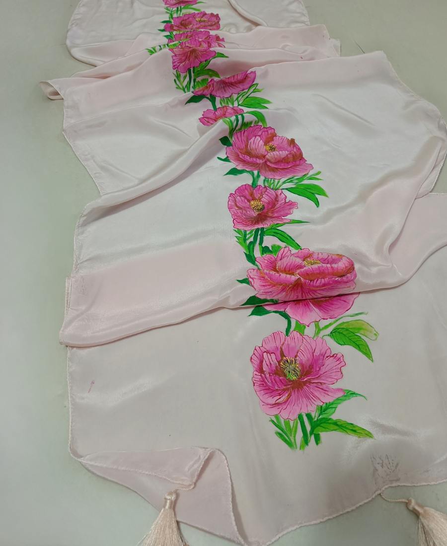 Blush Bloom Hand-Painted Crepe Silk Stole