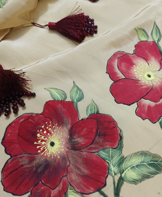 Golden Ember Hand-Painted Crepe Silk Stole