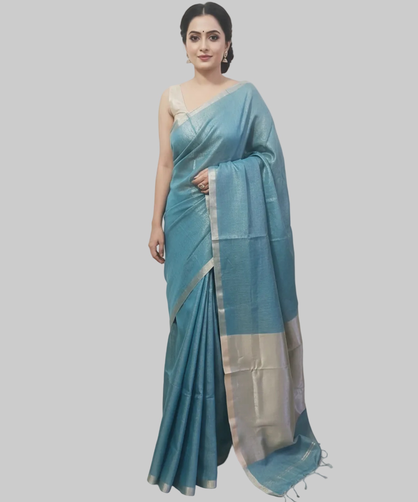 Teal Blue Kota Viscose Silk Saree with Tissue Pallu
