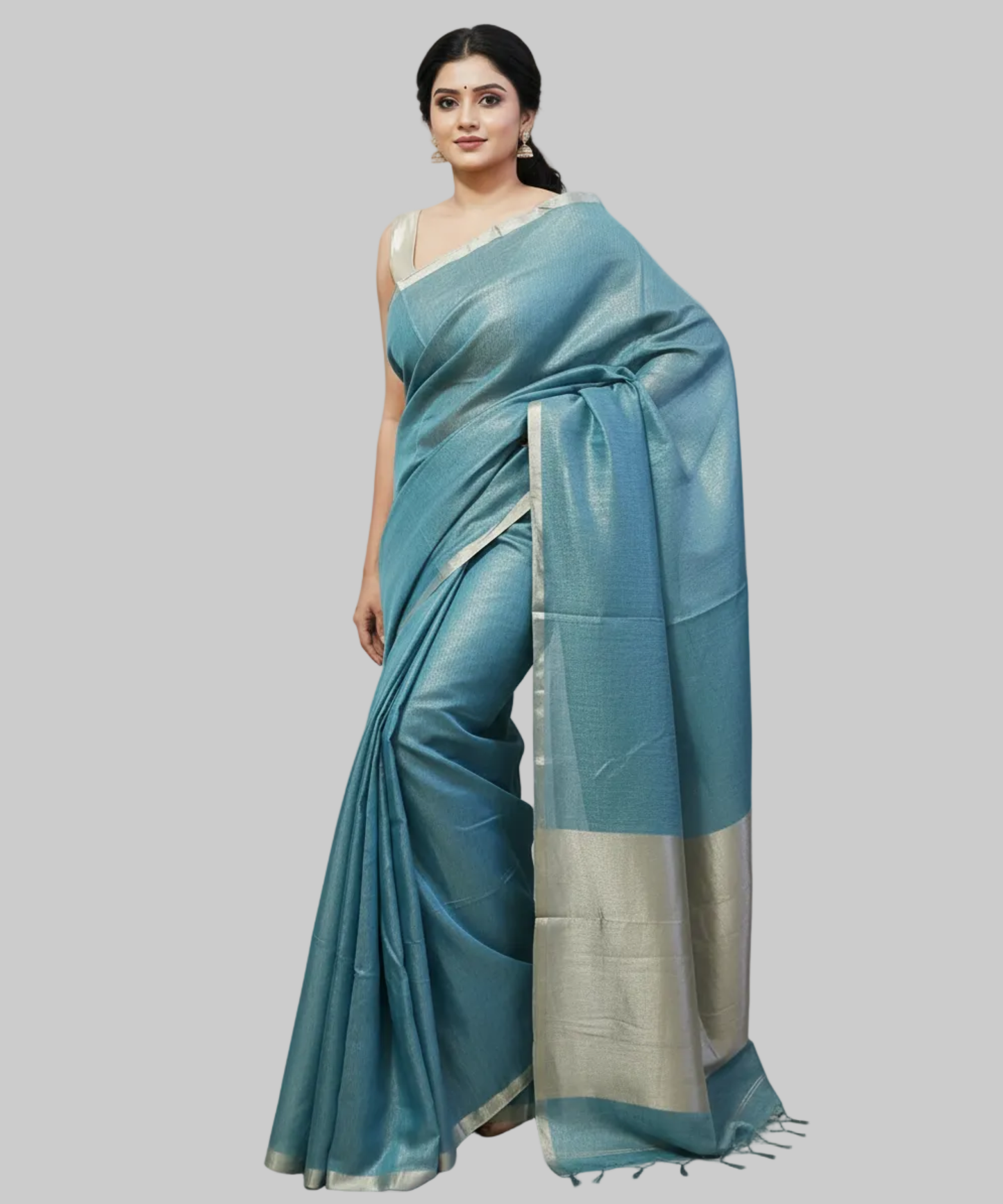 Teal Blue Kota Viscose Silk Saree with Tissue Pallu