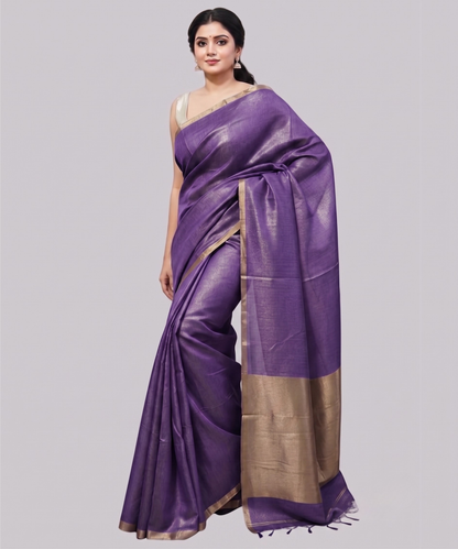 Purple Kota Viscose Silk Saree with Tissue Pallu