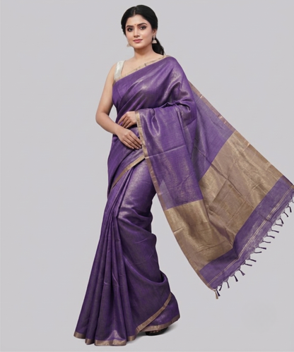 Purple Kota Viscose Silk Saree with Tissue Pallu