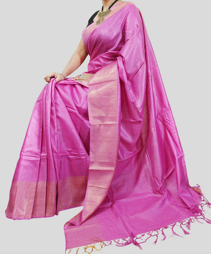 Zari Border Pink Munga Silk Saree