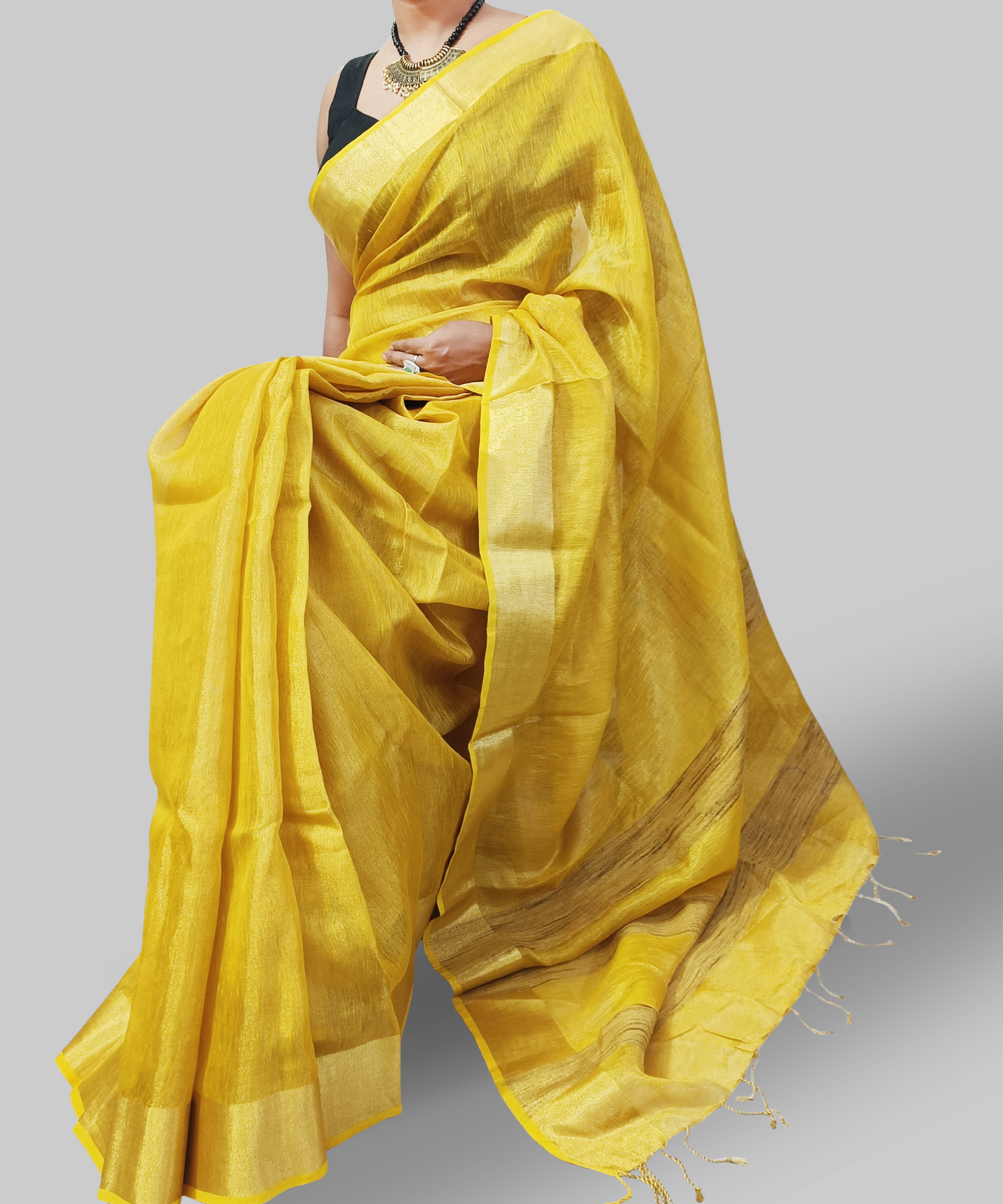 Yellow Tissue Linen Saree