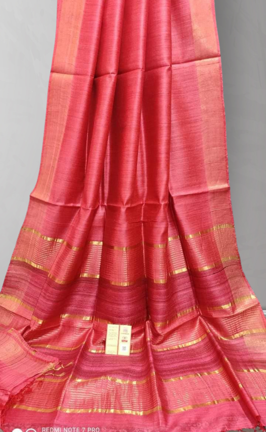 Red Staple Body Saree with Ghicha Silk Pallu