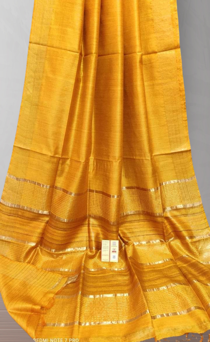 Mustard Staple Body Saree with Ghicha Silk Pallu