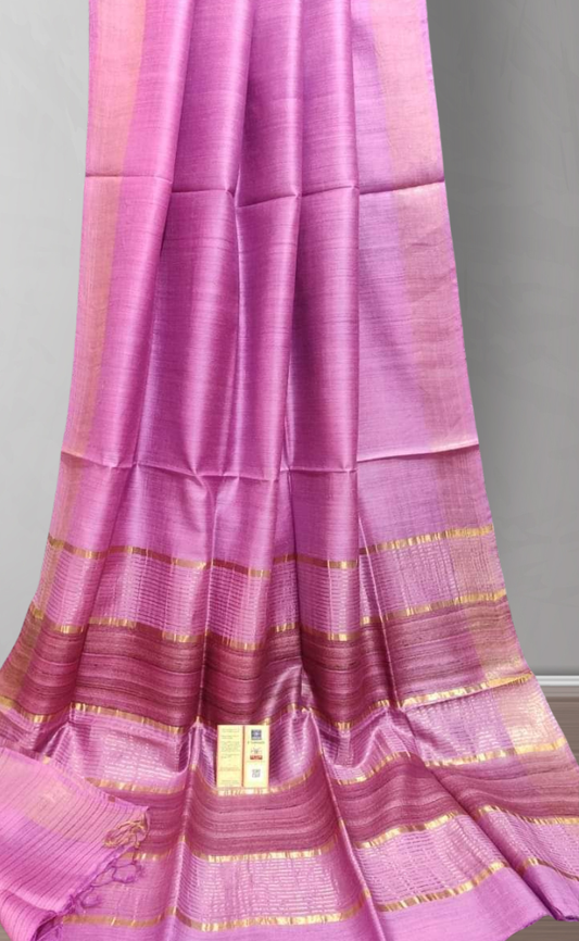 Pink Staple Body Saree with Ghicha Silk Pallu