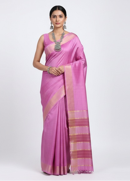 Pink Staple Body Saree with Ghicha Silk Pallu