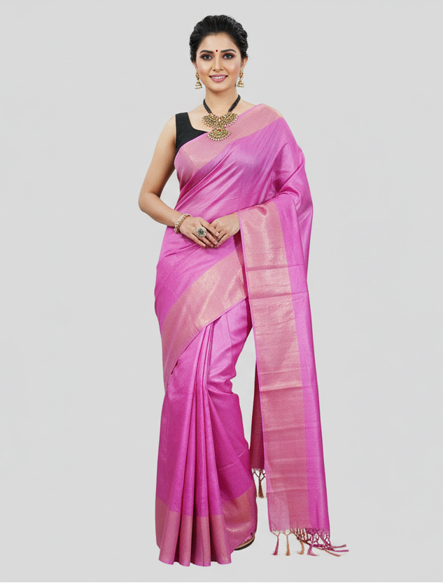 Zari Border Pink Munga Silk Saree