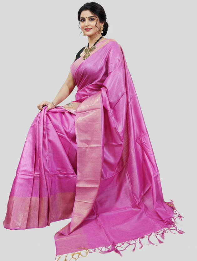 Zari Border Pink Munga Silk Saree