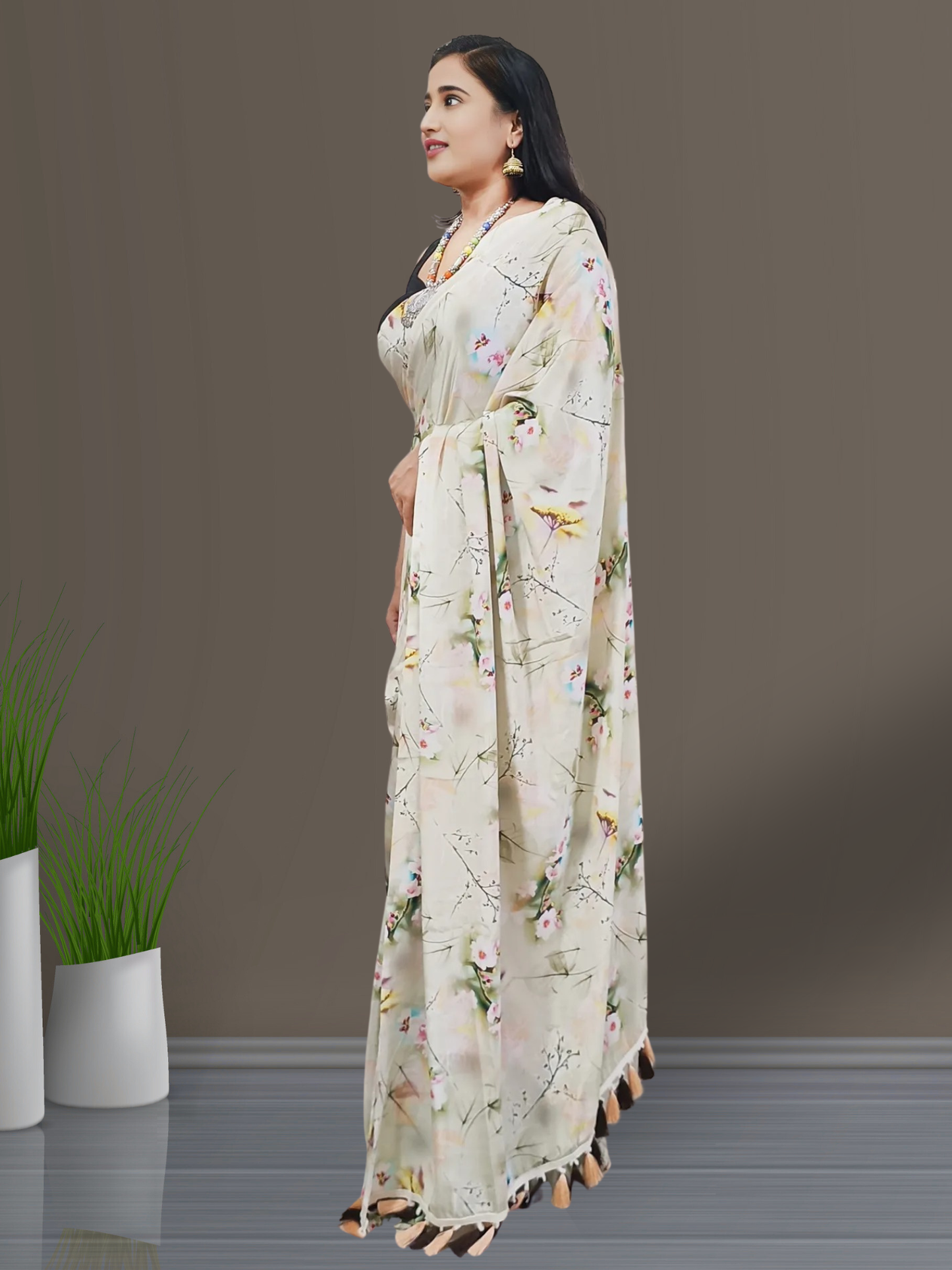 Multi-color Floral Printed Crepe Saree