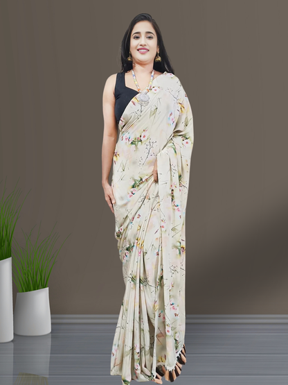 Multi-color Floral Printed Crepe Saree