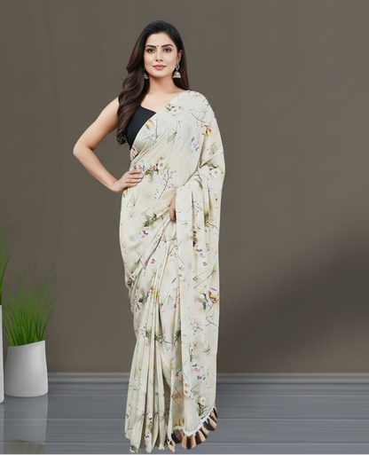Multi-color Floral Printed Crepe Saree