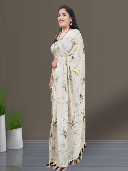 Multi-color Floral Printed Crepe Saree