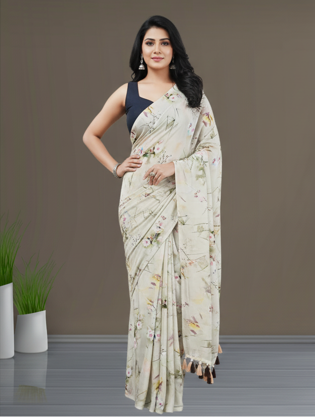 Multi-color Floral Printed Crepe Saree