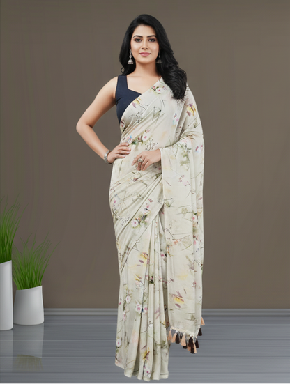 Multi-color Floral Printed Crepe Saree