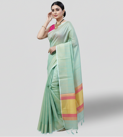 Pista Green Zari Checkered Poly Silk Saree