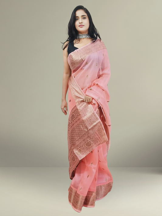 Pink Pure Khaddi Organza Silk Saree
