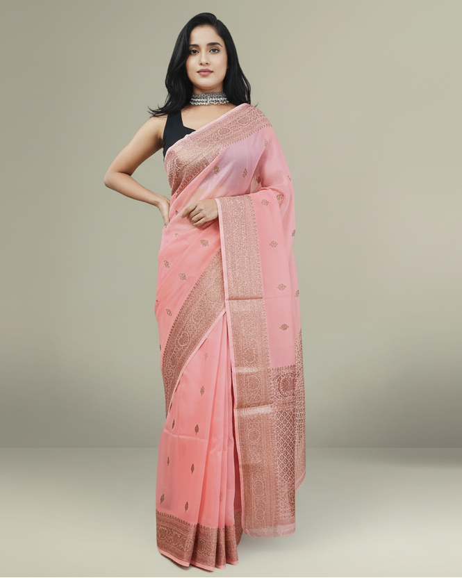 Pink Pure Khaddi Organza Silk Saree