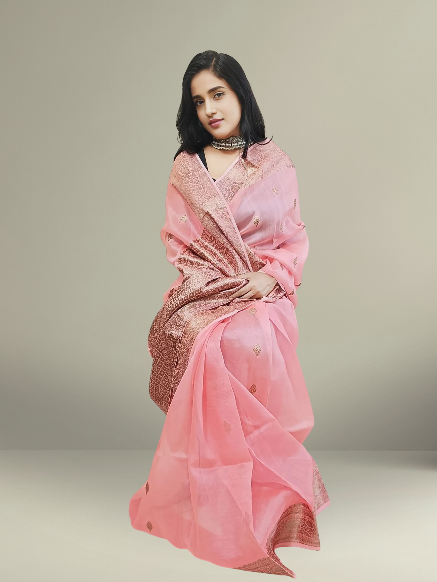 Pink Pure Khaddi Organza Silk Saree
