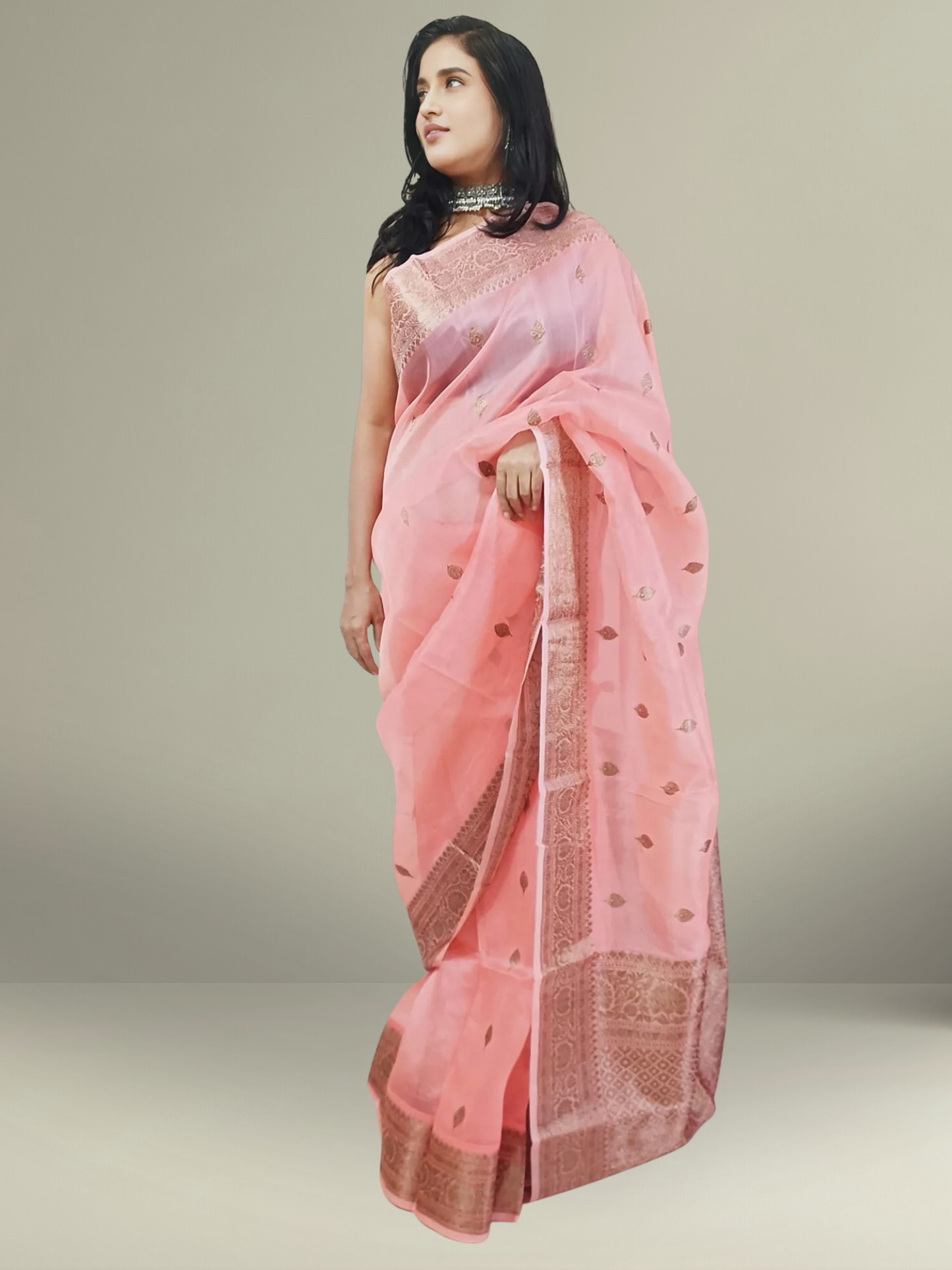 Pink Pure Khaddi Organza Silk Saree
